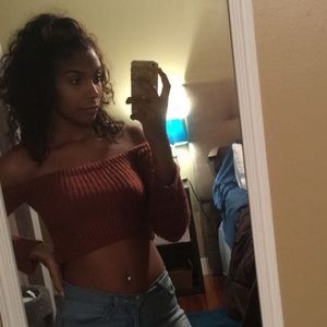 Knitted Off The Shoulder Long Sleeve Crop Top